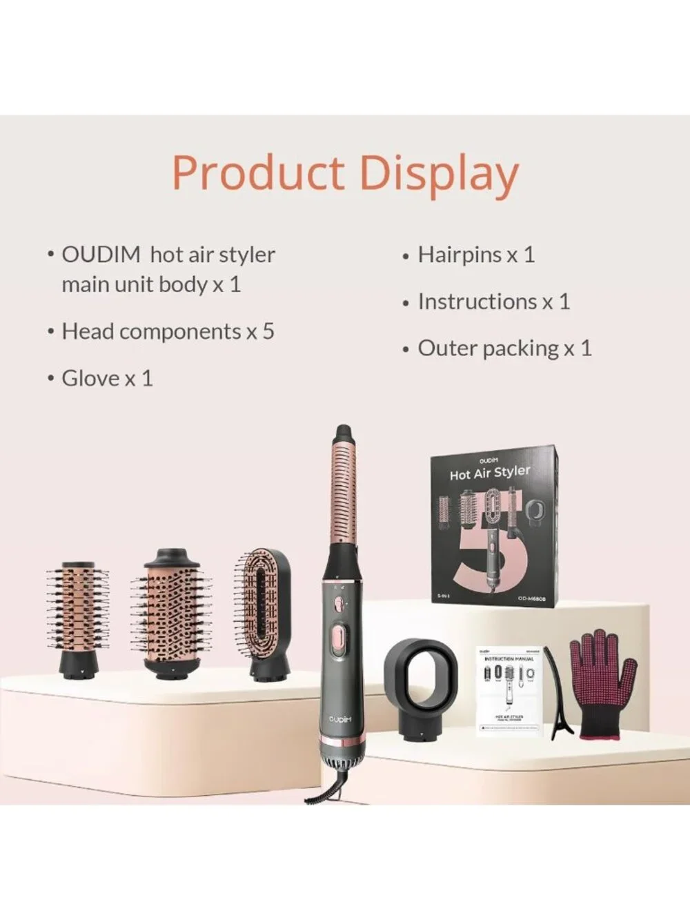 5-in-1 Hot Air Styler & Hair Dryer Brush, 1200W, Negative Ion, 3 Temp Levels
